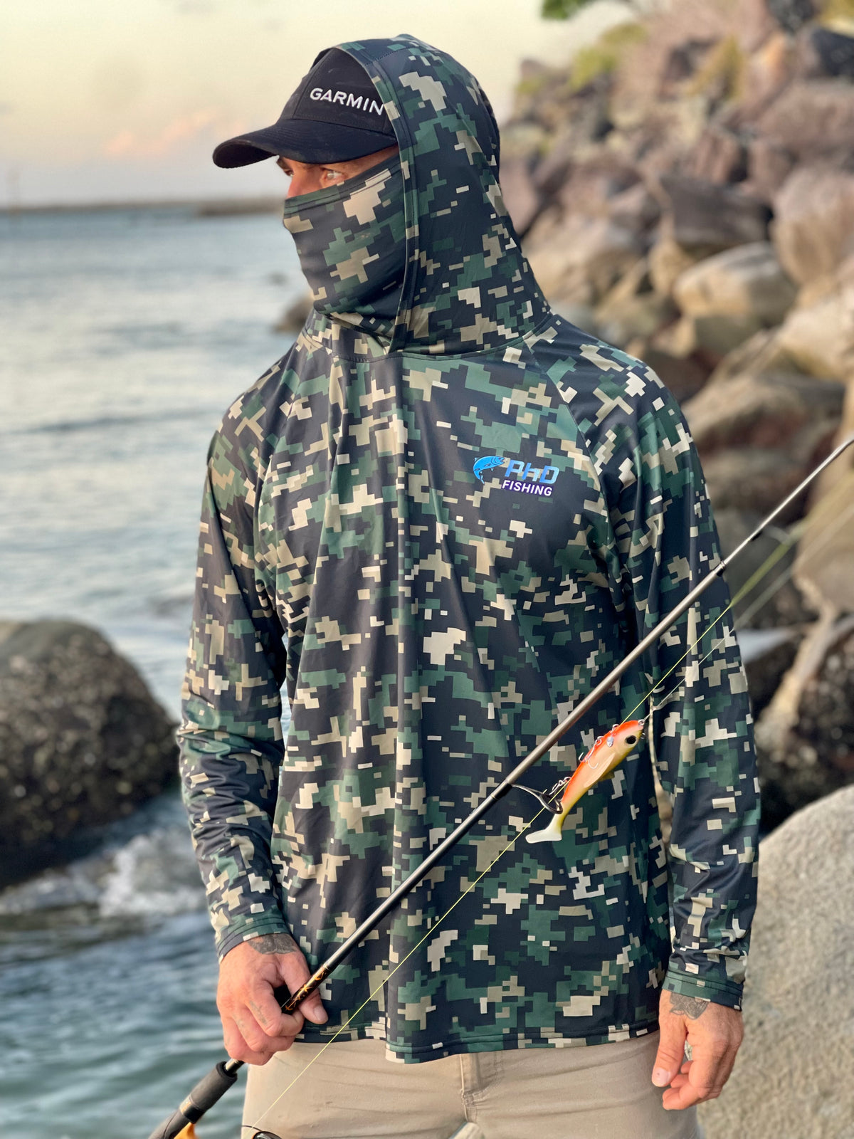 PhD Dark Green Camo fishing shirt