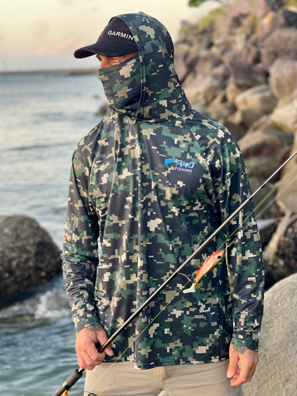 PhD Dark Green Camo fishing shirt