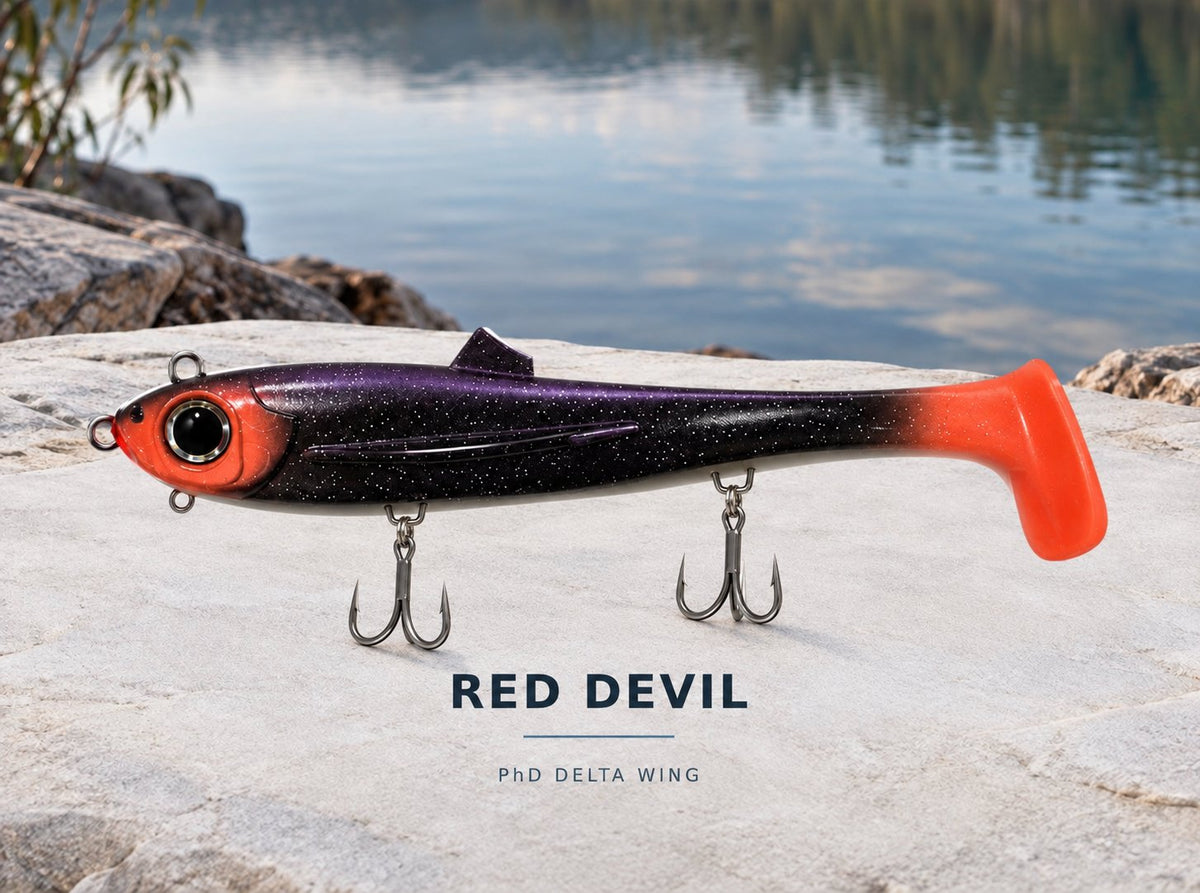 Red Devil Delta Wing with two belly treble hooks and chin eyelet