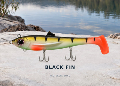 Black Fin Delta Wing with two belly treble hooks and chin eyelet