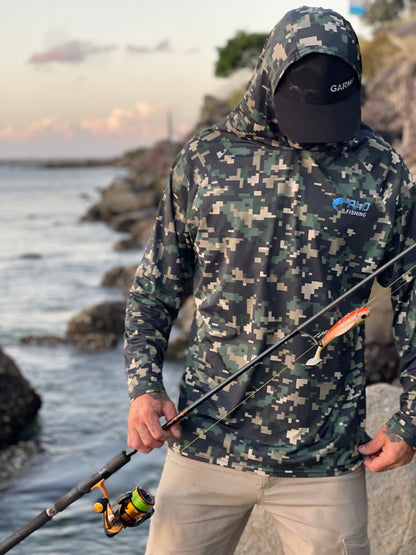 PhD Dark Green Camo fishing shirt