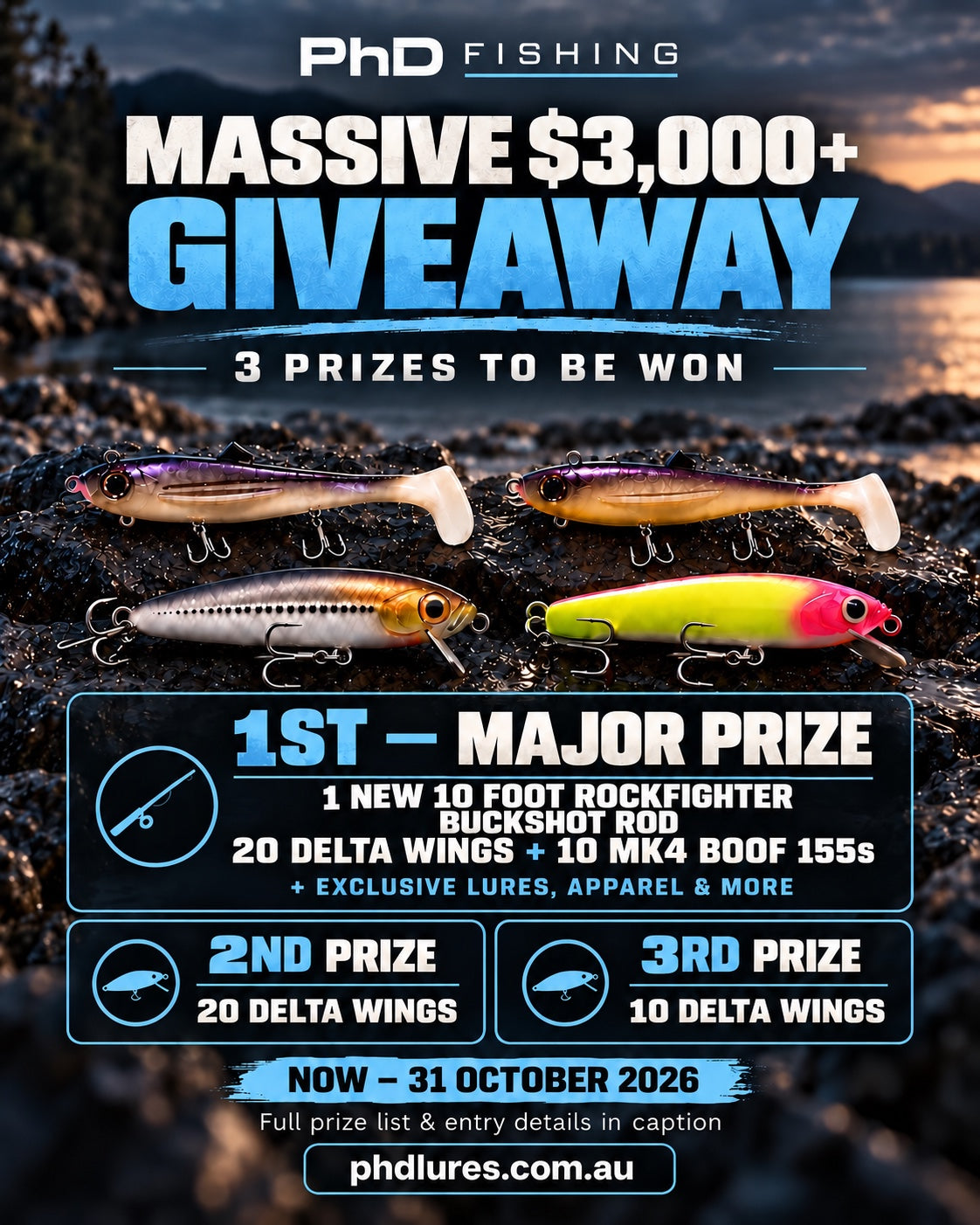 PhD Fishing October 2026 giveaway: over $3,000 in prizes, three prizes to be won.