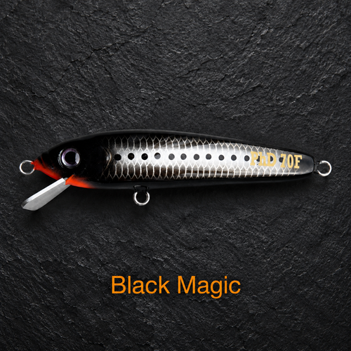 Black Magic – Timber Boof 155 with orange name label on dark slate